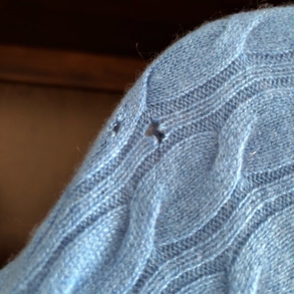 J. Crew Blue Cashmere Women’s Henley Cable Knit Short Sleeve Sweater - Picture 5 of 6